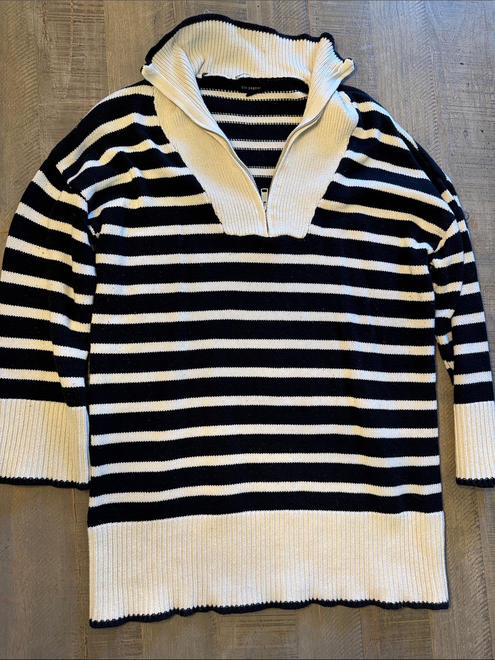 Blu Pepper Black & White Striped Half-Zip Sweater